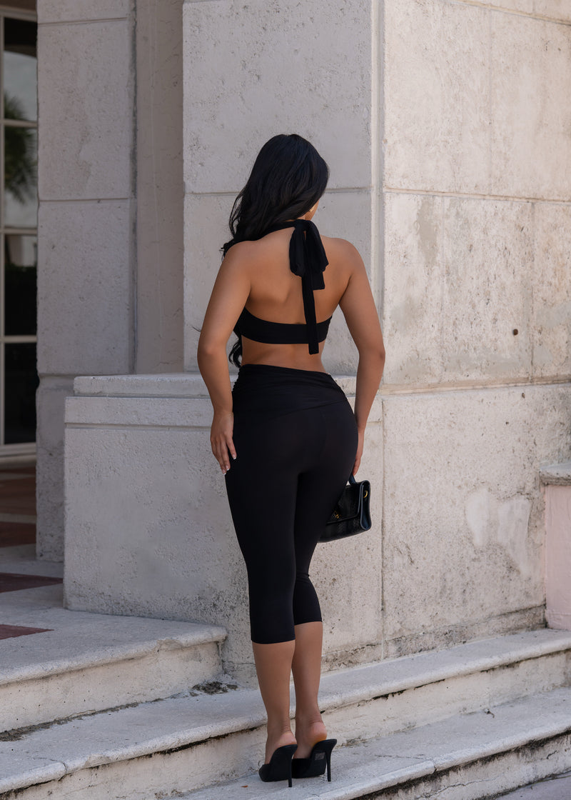No Matter What Ruched Capri Set Black