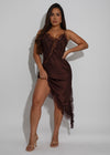 Serene Temptation Satin Lace Mini Dress Brown
