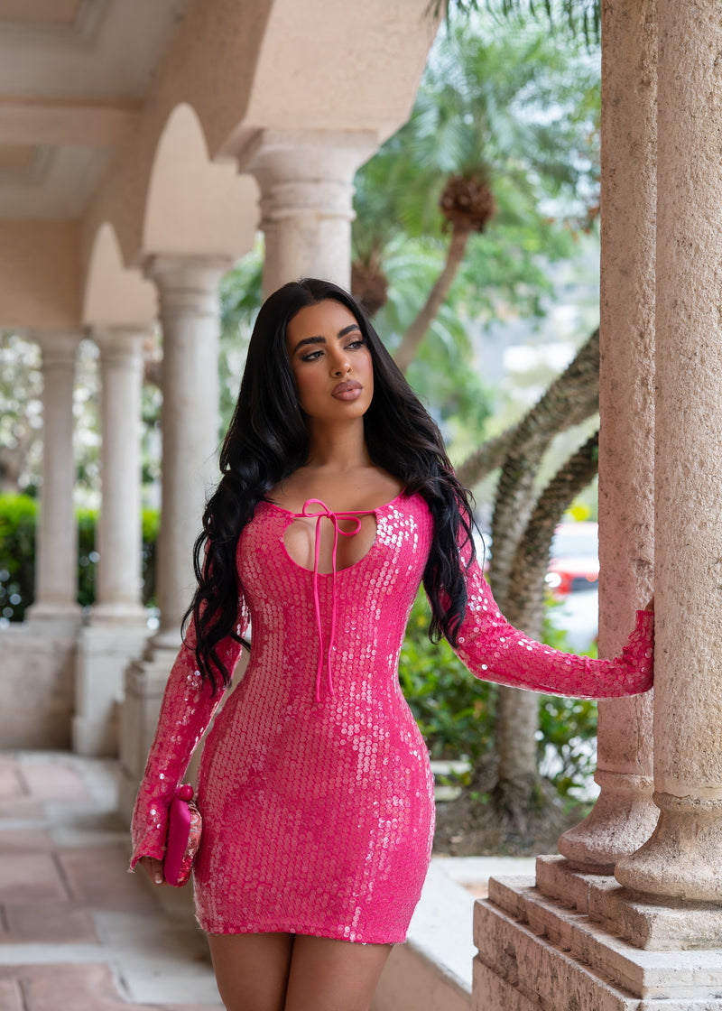 Beachside Sparkle Sequin Mesh Mini Dress Pink