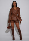 Rogue Muse Faux Leather Short Set Brown