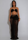 Marbella Allure Crochet Ruched Skirt Set Black