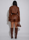 Rogue Muse Faux Leather Short Set Brown