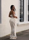 Lumina Drape Ruched Rhinestone Maxi Dress Nude