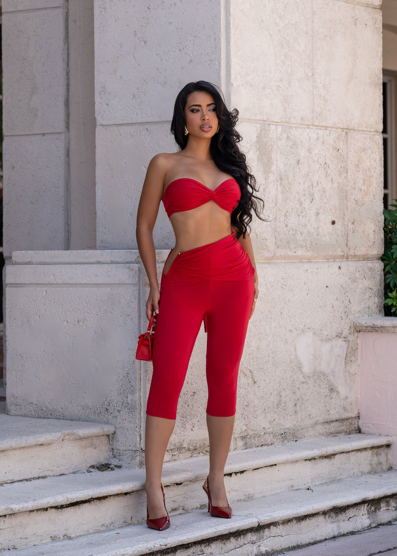 No Matter What Ruched Capri Set Red