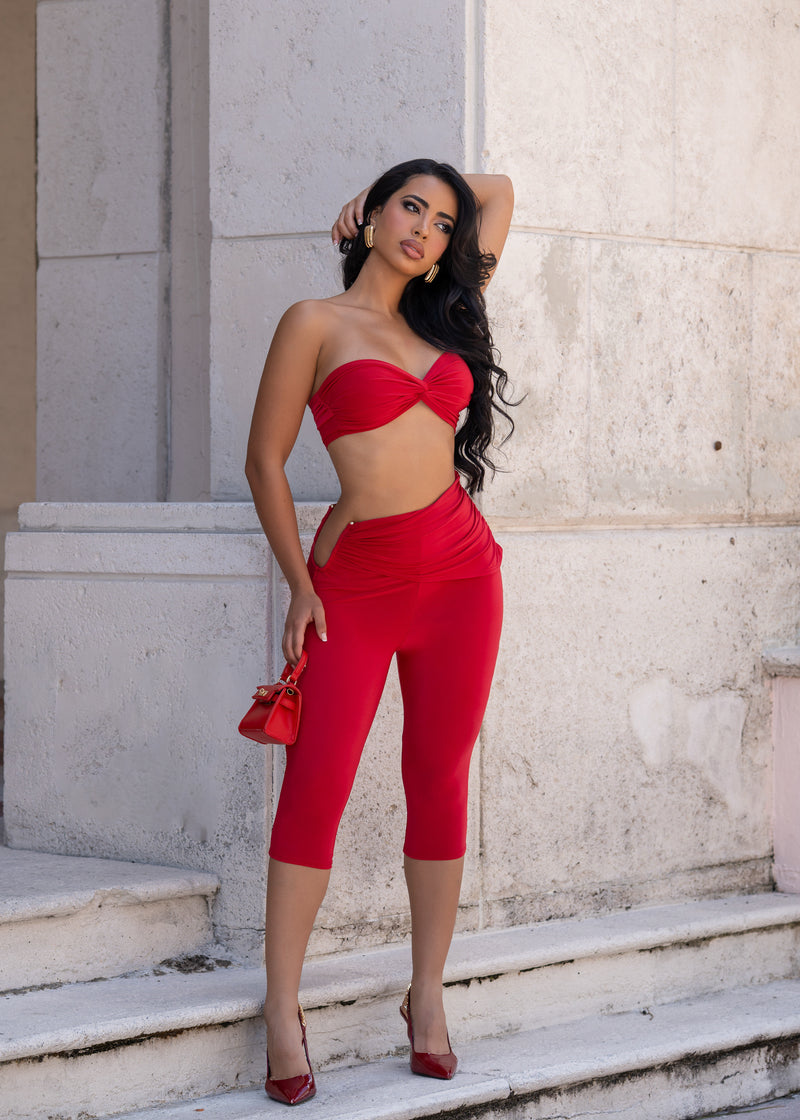 No Matter What Ruched Capri Set Red
