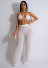 Cozy and stylish white knit pant set with relaxed fit and pockets