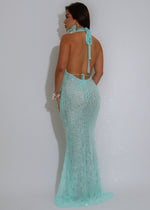 Ocean Siren Sequin Floral Mesh Maxi Dress Green