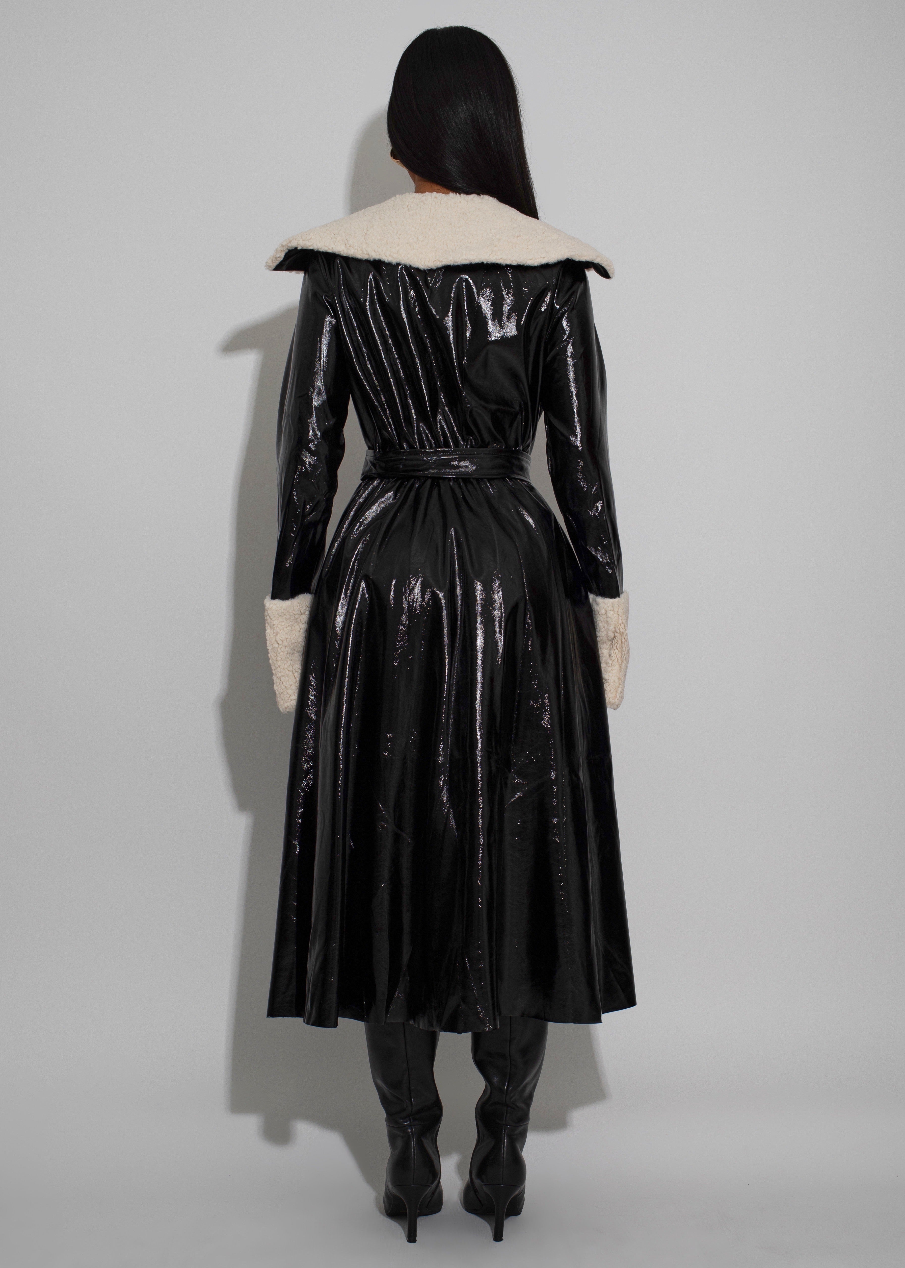 Midnight Glacier Faux Leather Coat Black