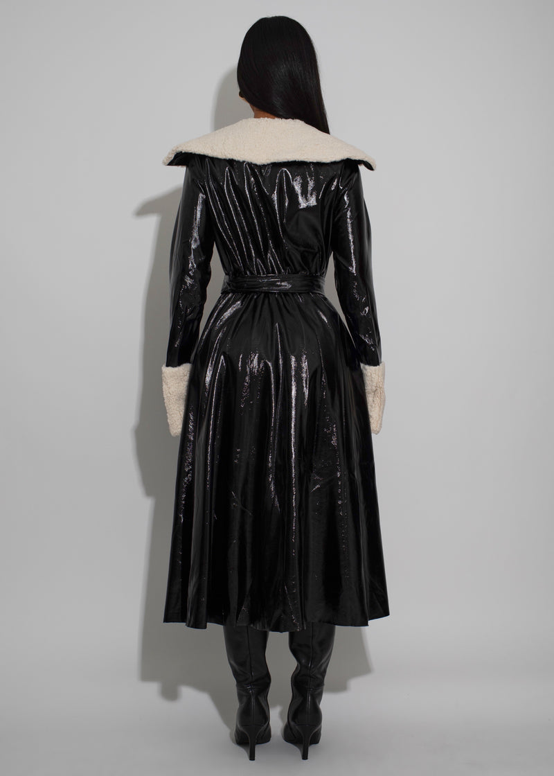 Midnight Glacier Faux Leather Coat Black