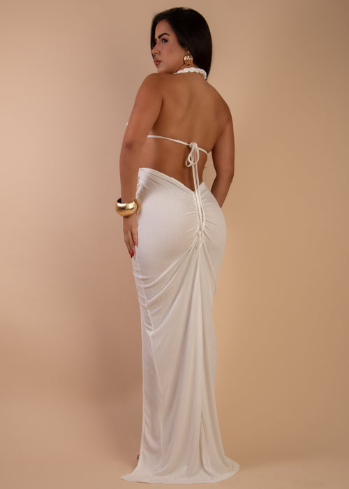 Venus Bound Ruched Maxi Dress White
