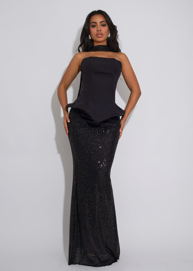 Starlit Motion Sequin Skirt Set Black