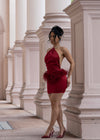 Moonlit Reverie Satin Rhinestone Mini Dress Red