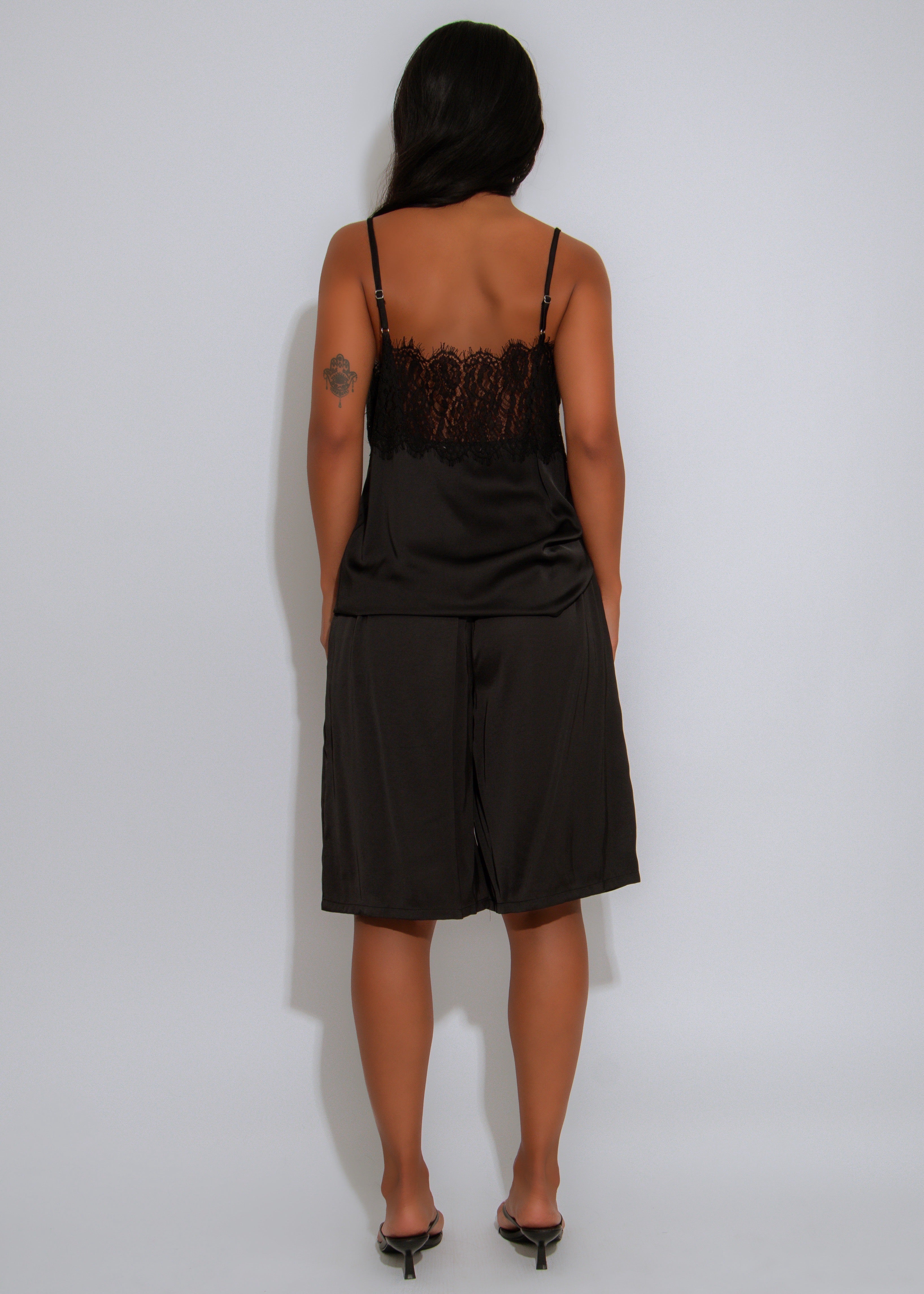 Luxe Serenity Lace Satin Short Set Black