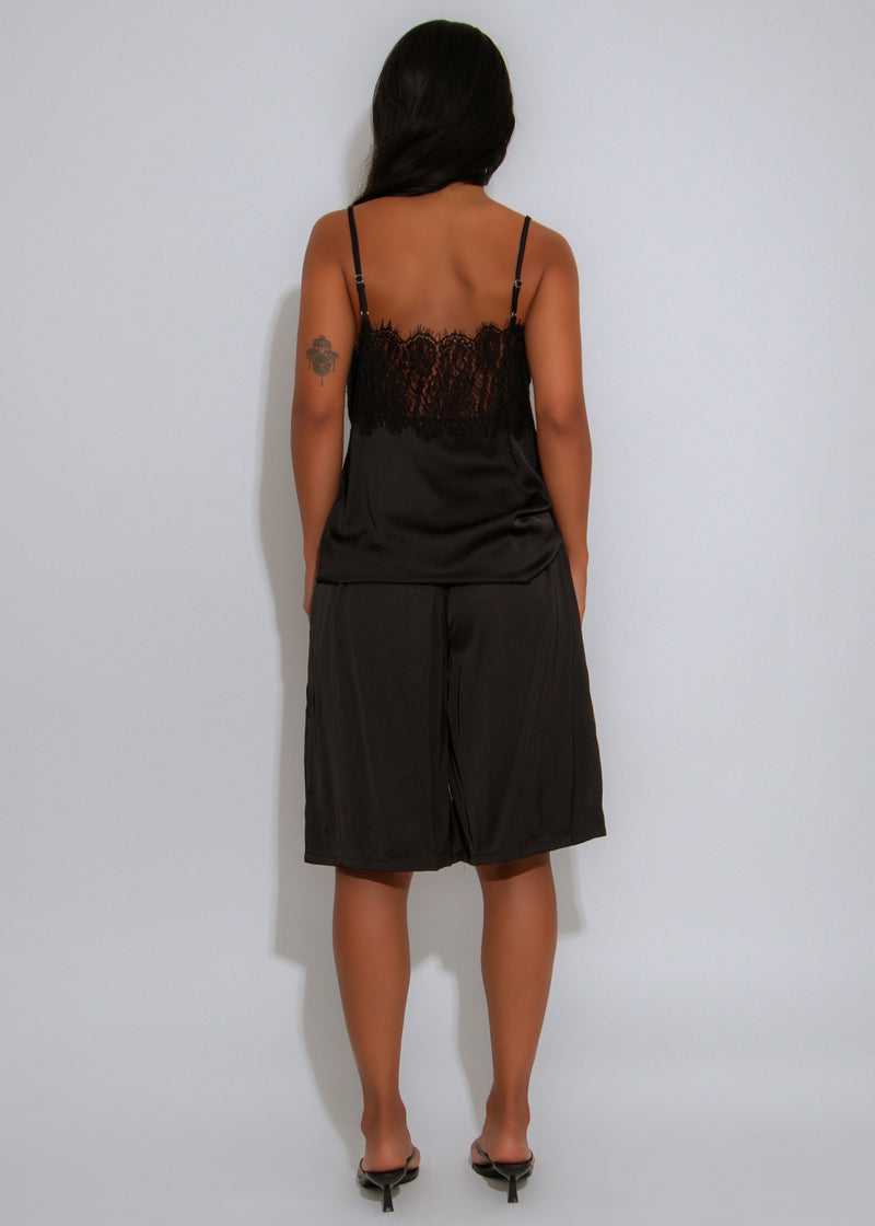 Luxe Serenity Lace Satin Short Set Black