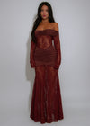 Eternal Grace Lace Ruched Maxi Dress Brown