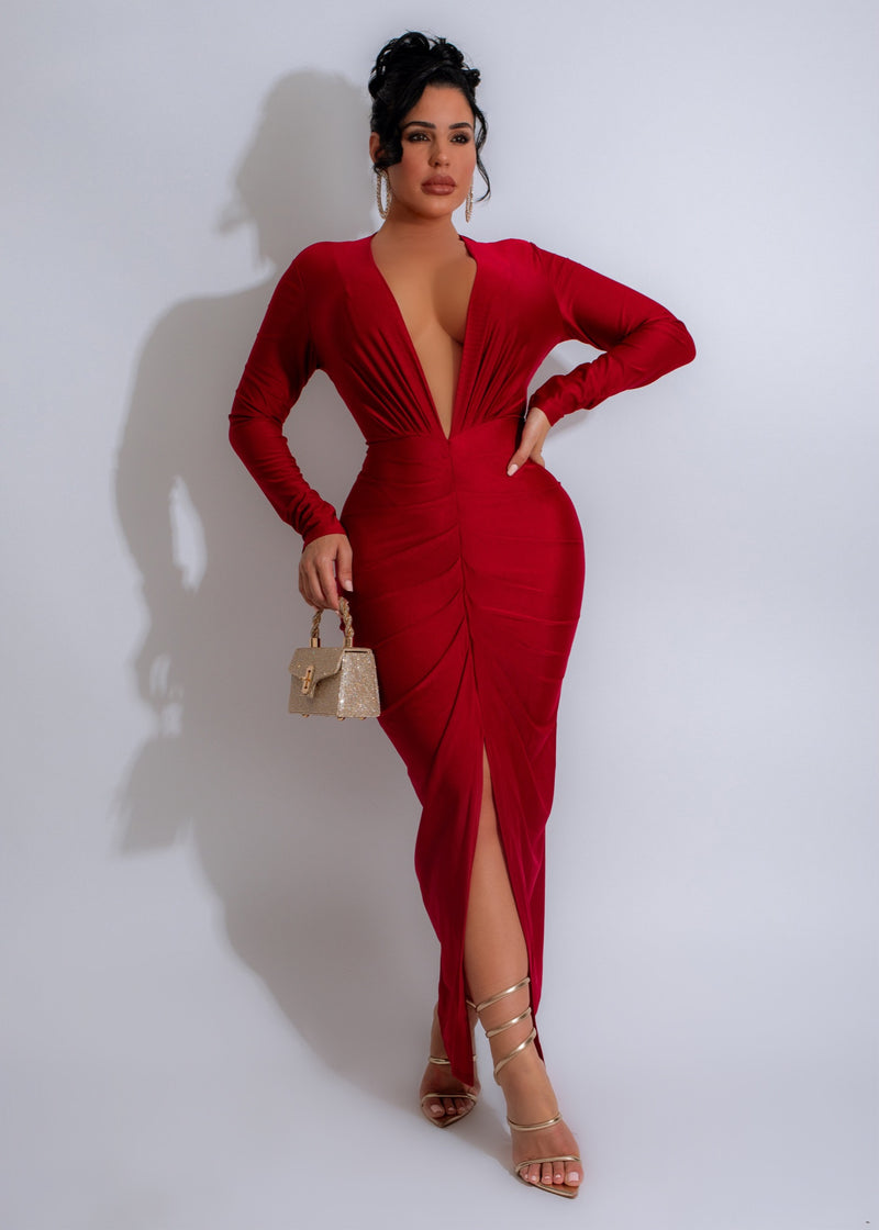 Midnight Allure Ruched Maxi Dress Red Diva Boutique Online