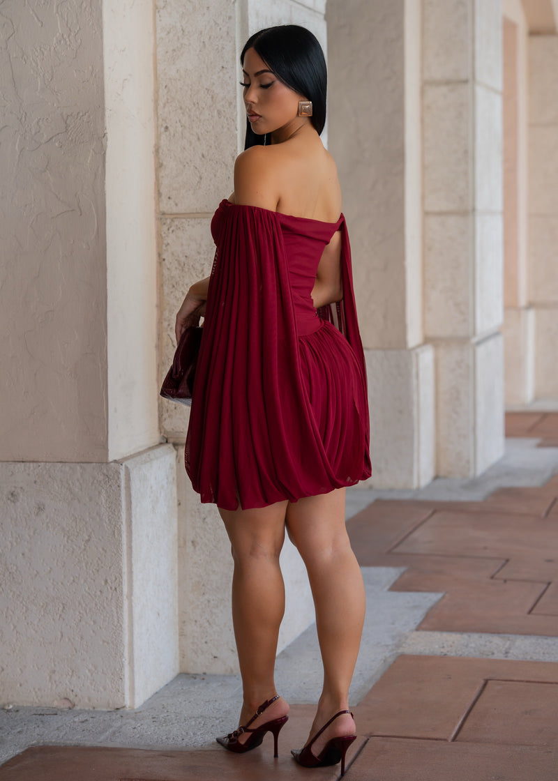 All Eyes On Her Draped Mesh Ruched Mini Dress Red