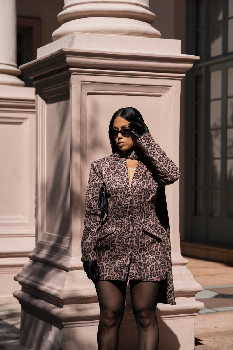 Power Instinct Leopard Mini Dress Brown