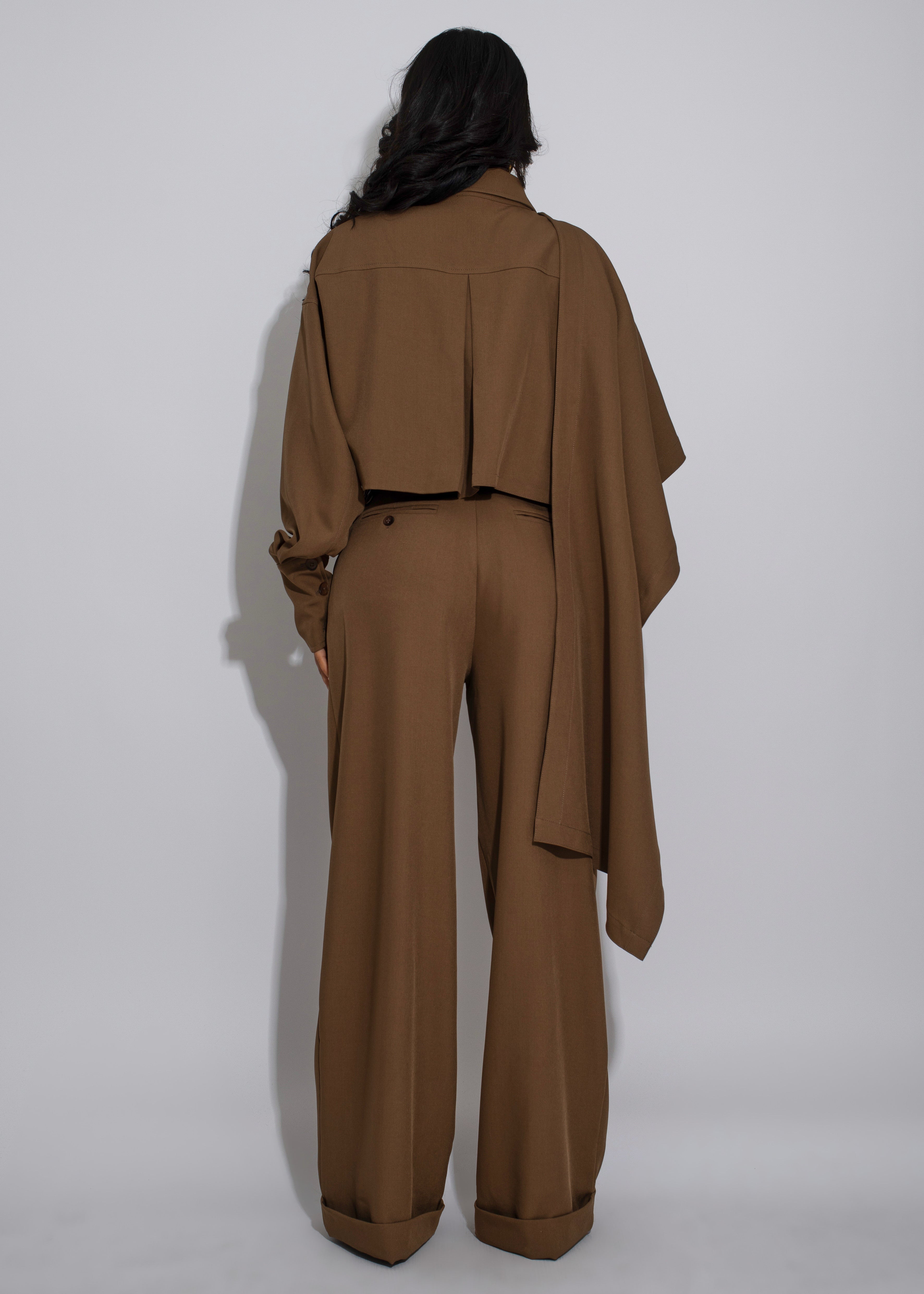 Modern Frame Scarf Pant Set Brown