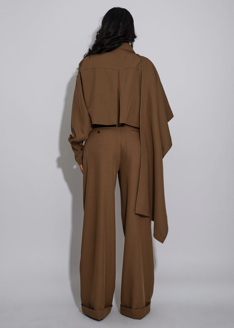 Modern Frame Scarf Pant Set Brown