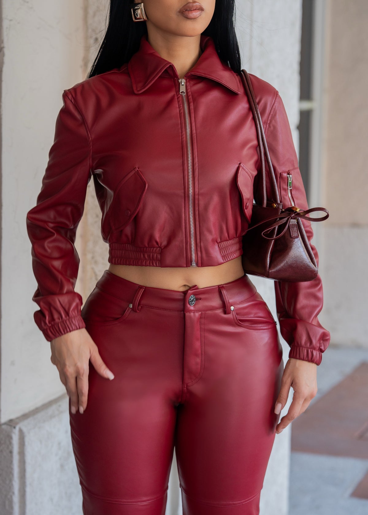 The Power Play Leather Pant Set Red