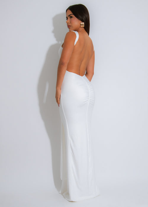Sculpted Glow Ruched Maxi Dress White