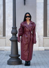 High Rise Woven Leather Coat Red