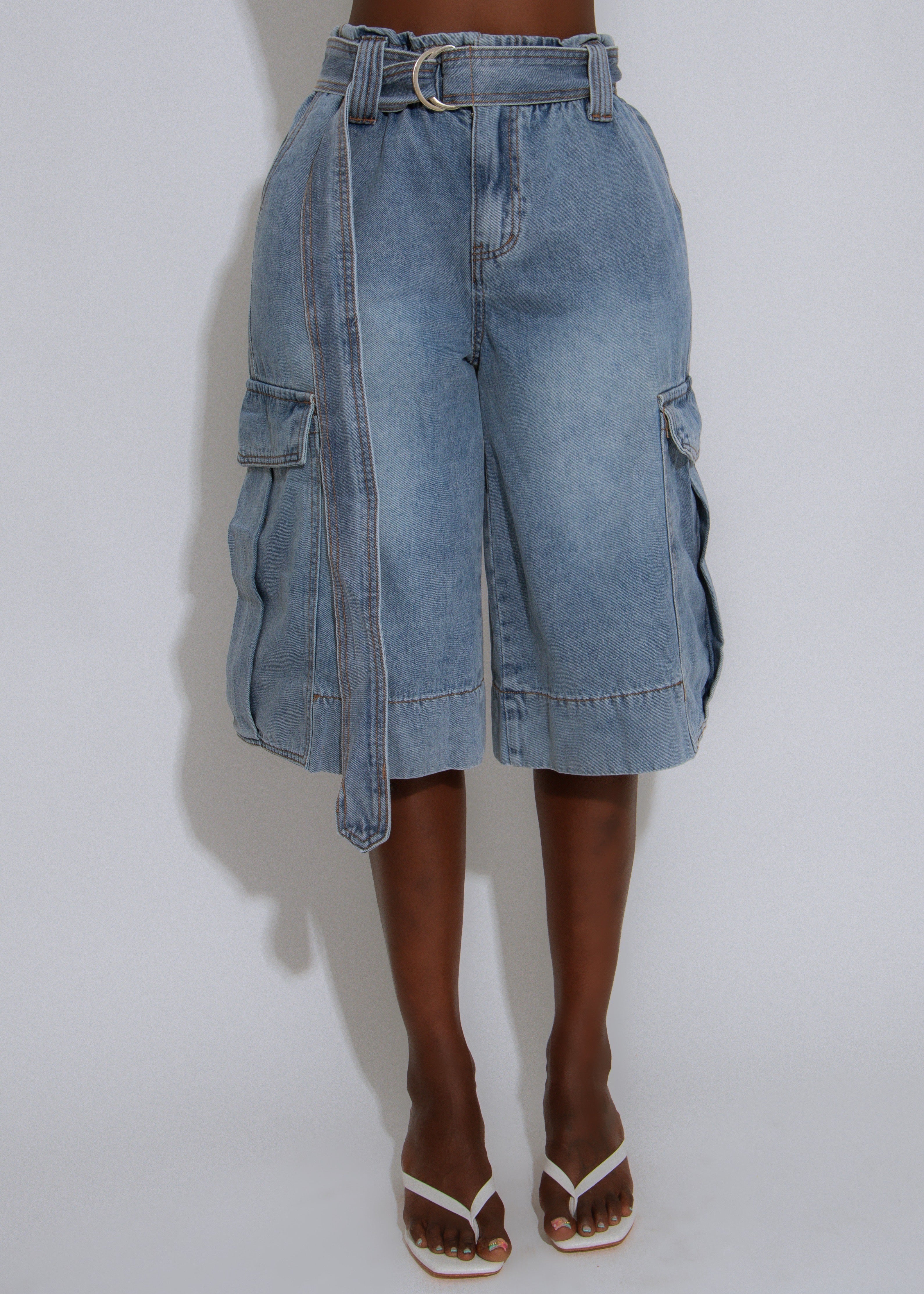 Utility Flow Cargo Capri Denim