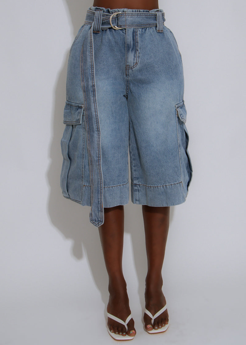 Utility Flow Cargo Capri Denim