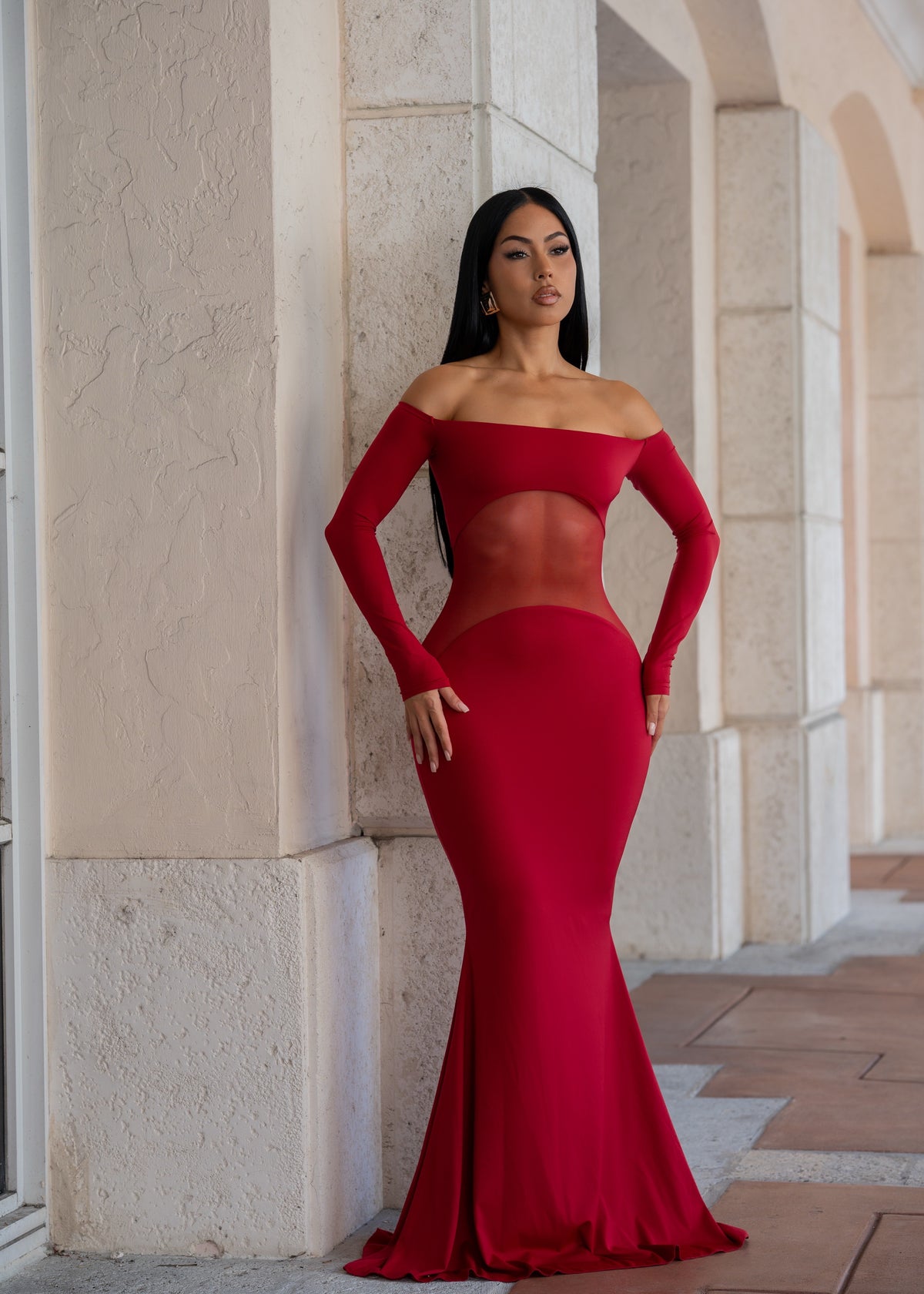 Aura Mesh Maxi Dress Red