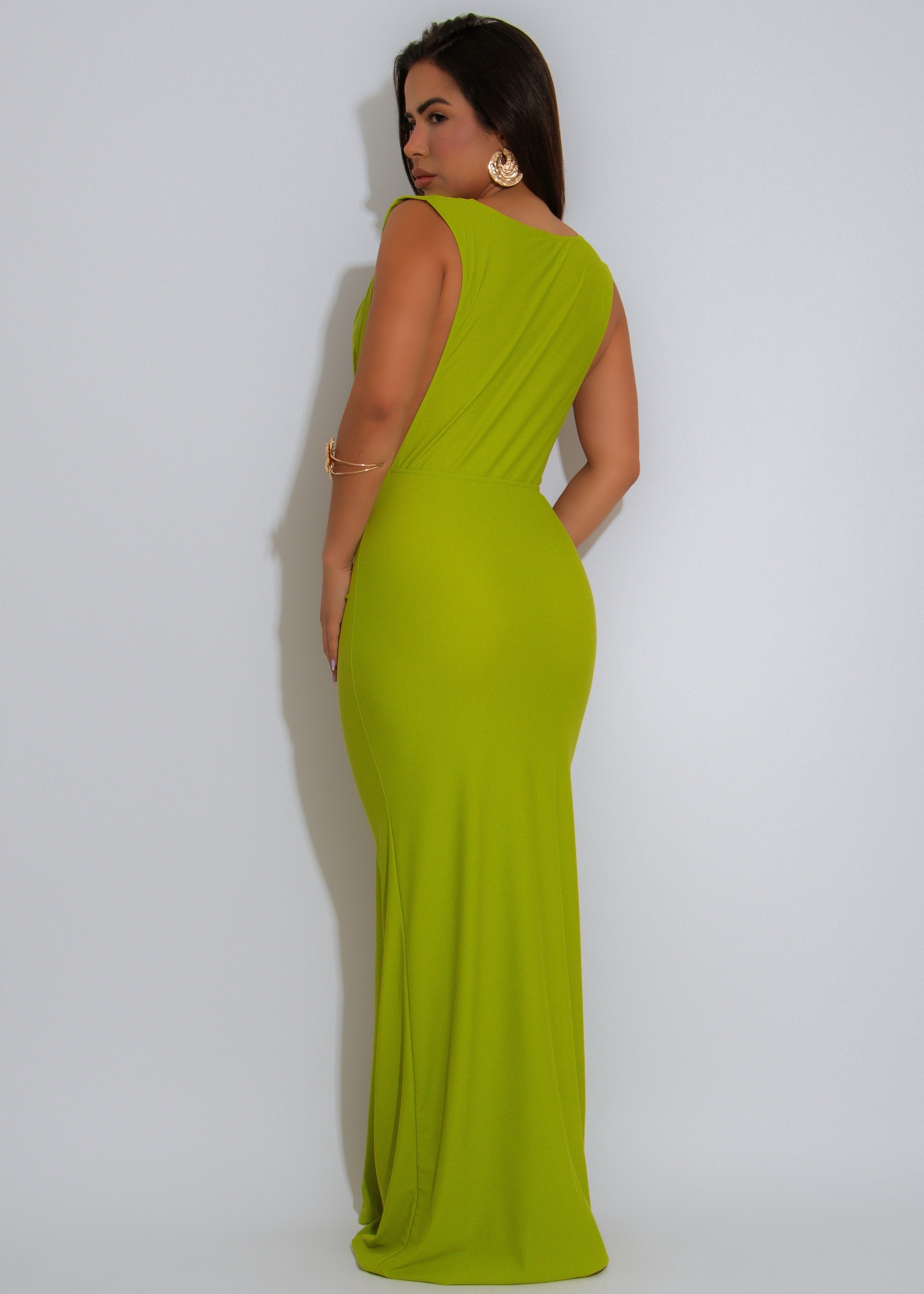 Goddess Gravity Ruched Maxi Dress Green