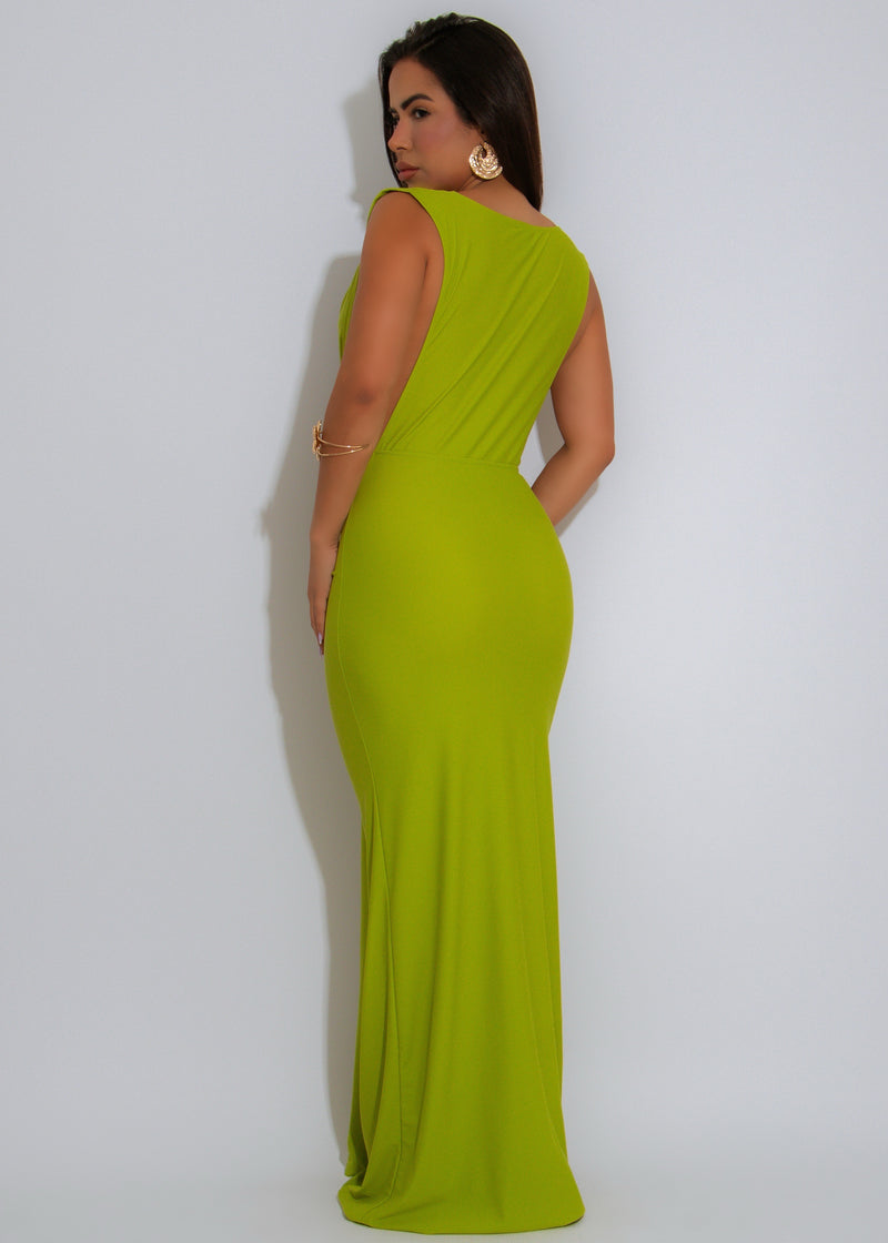 Goddess Gravity Ruched Maxi Dress Green