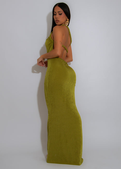 Siren's Drape Ruched Maxi Dress Green