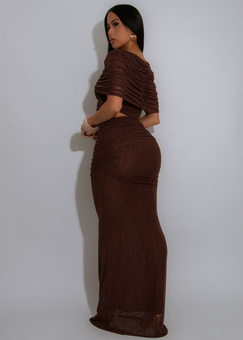 Linked Desire Mesh Ruched Skirt Set Brown