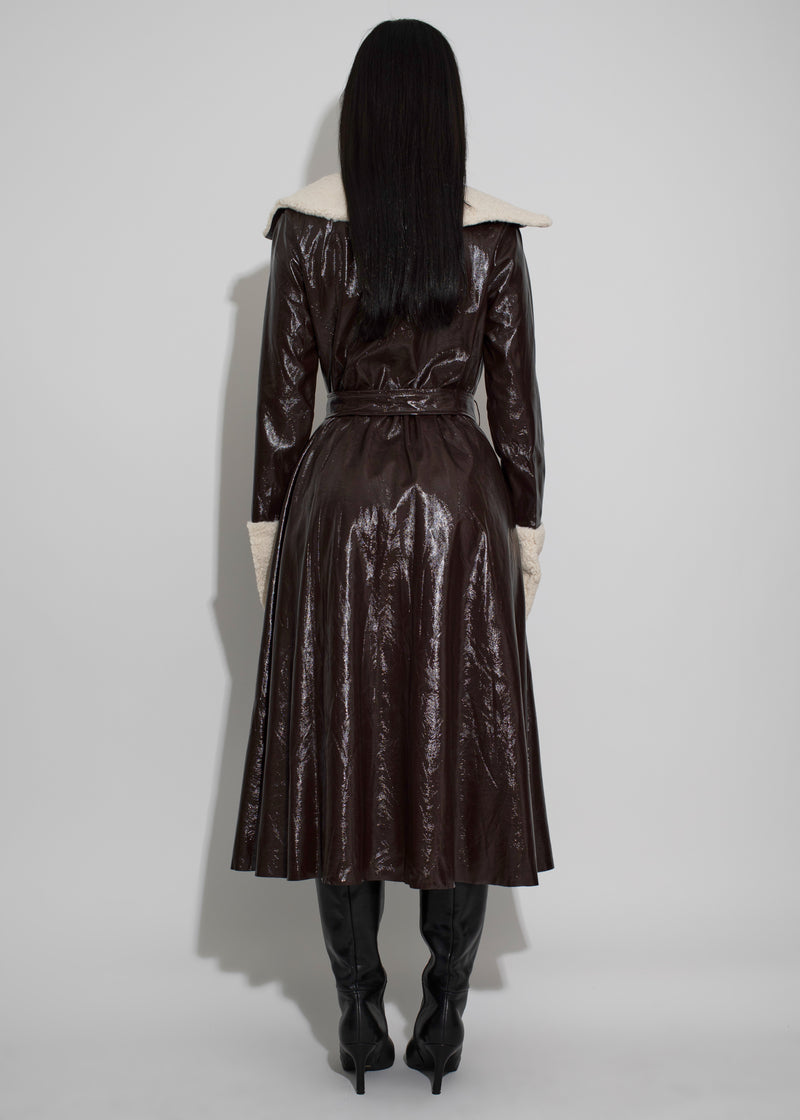 Midnight Glacier Faux Leather Coat Brown