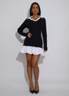 Ivy League Charm Ribbed Mini Dress Black
