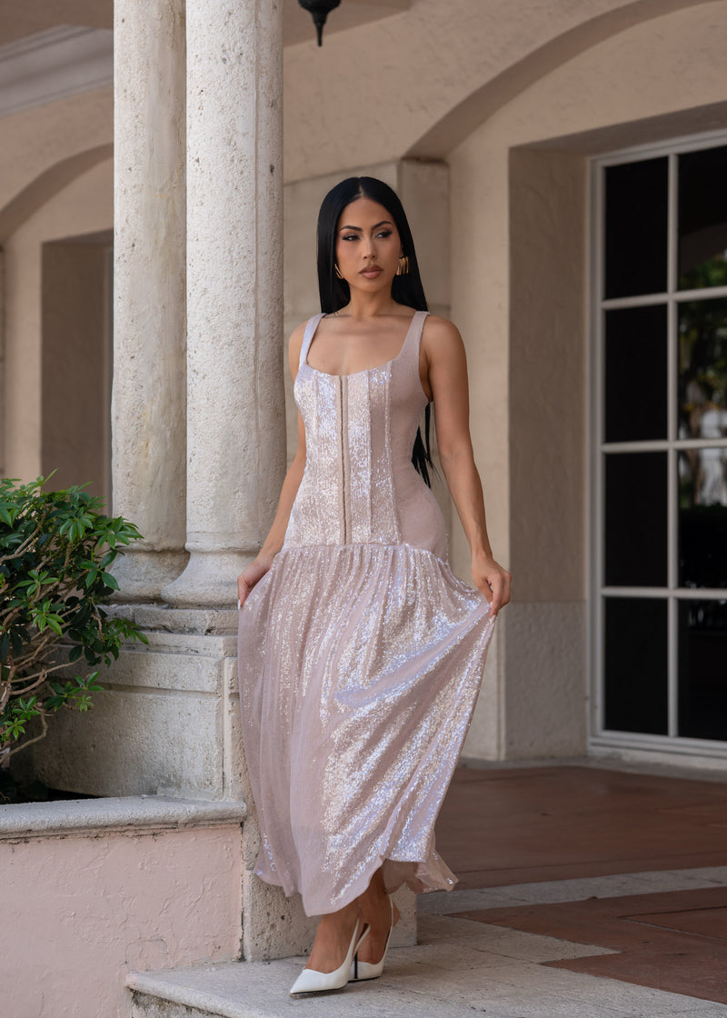 Lumière Whisper Sequin Maxi Dress Nude