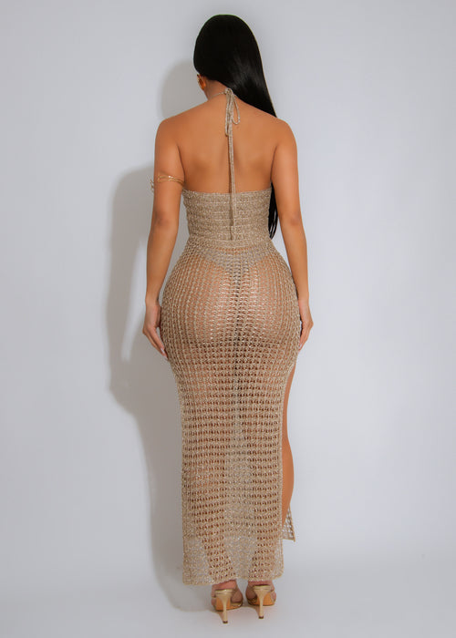 Absolutely Crochet Metallic Maxi Dress Gold