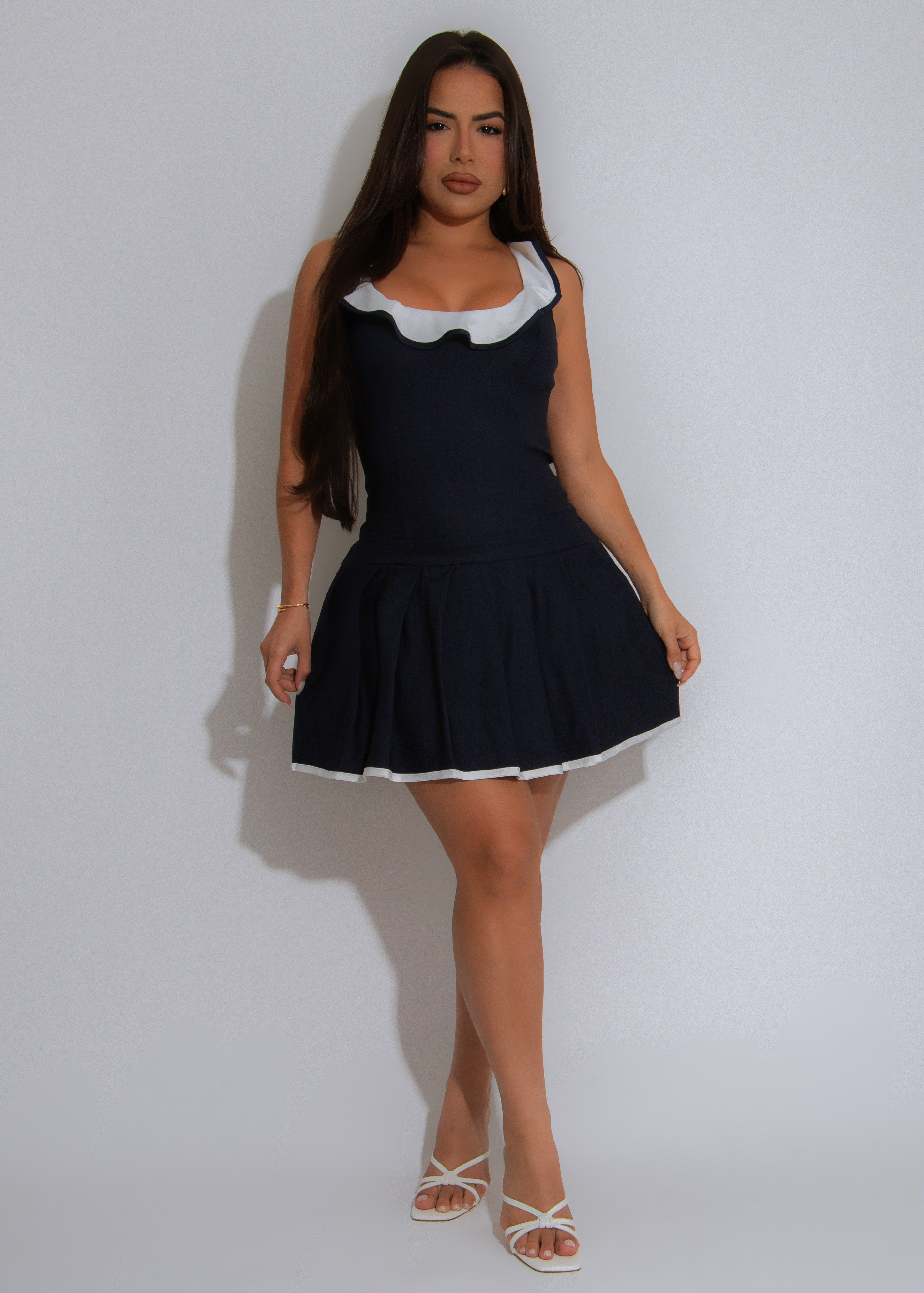 Sailaway Ruffle Mini Dress Blue