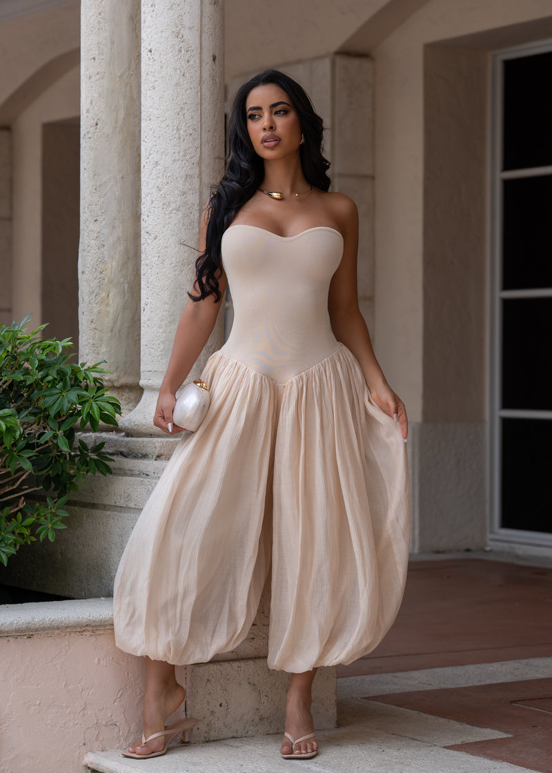 Soft Reverie Ruched Jumpsuit Nude