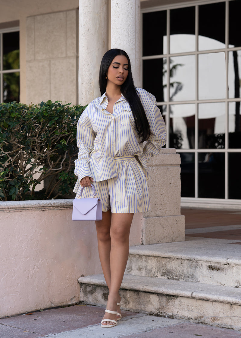 Elevated Essential Stripes Short Set Yellow