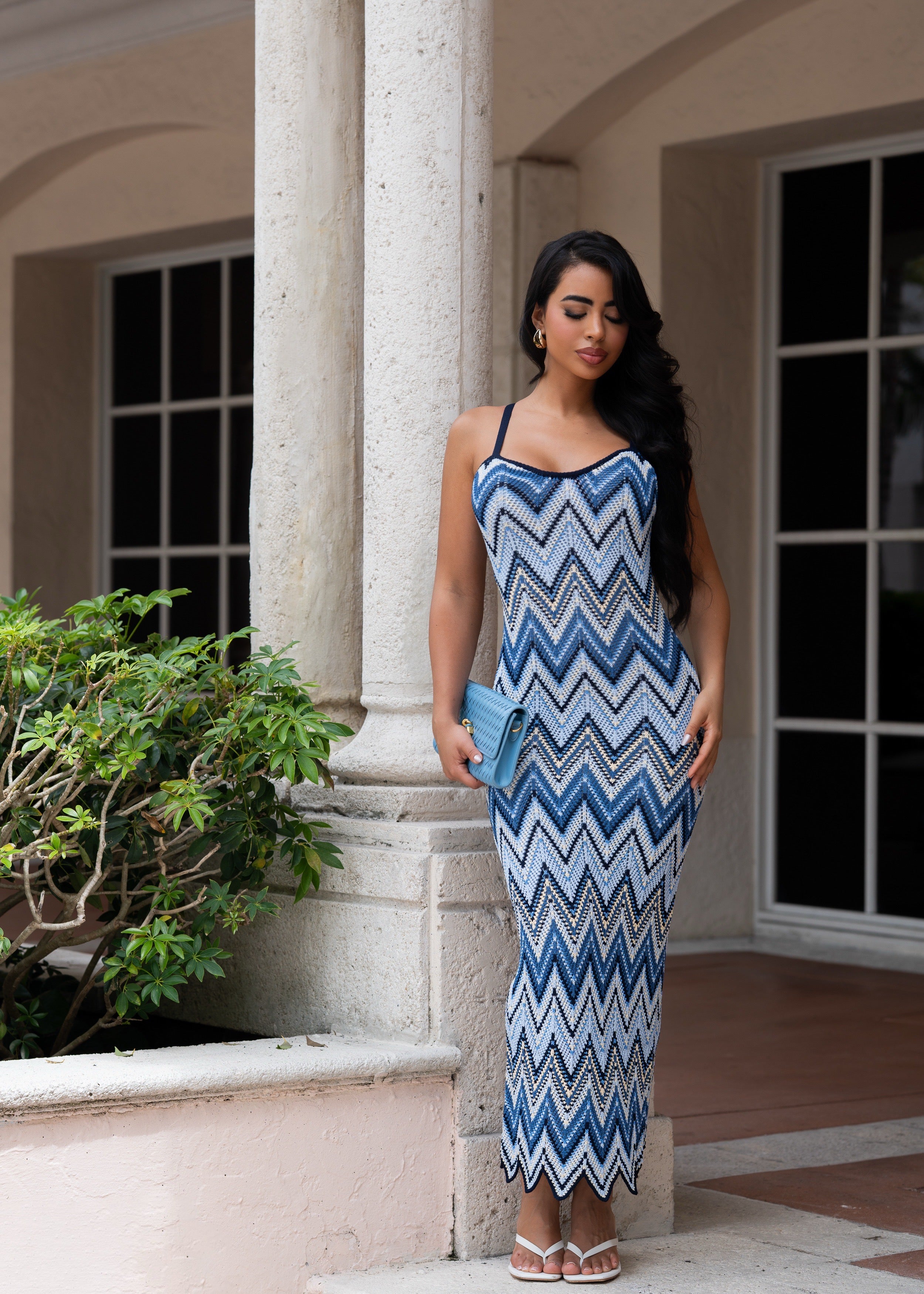 Ocean Whisper Knit  Maxi Dress Blue