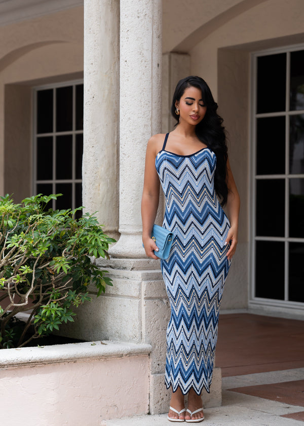 Ocean Whisper Knit  Maxi Dress Blue