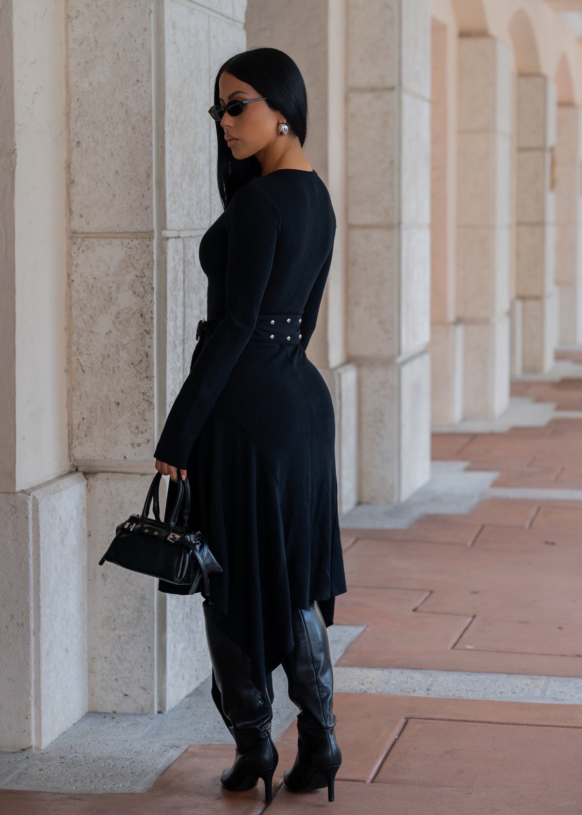Modern Rebel Belted Midi Dress Black