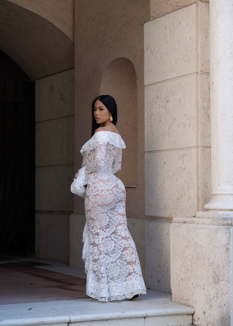 Divine Incantation Floral Lace Maxi Dress White