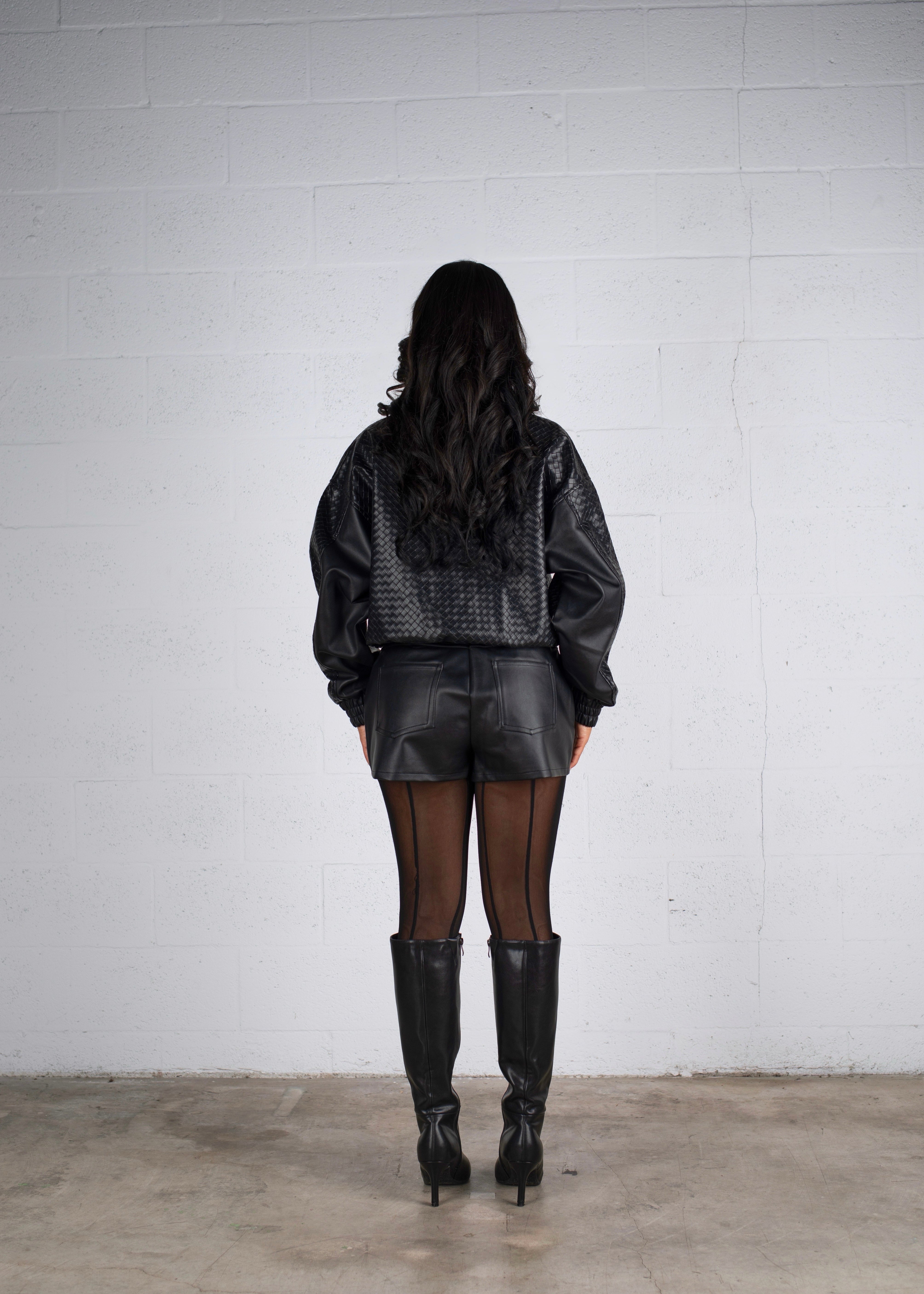 Modern Authority Faux Woven Leather Short Set Black