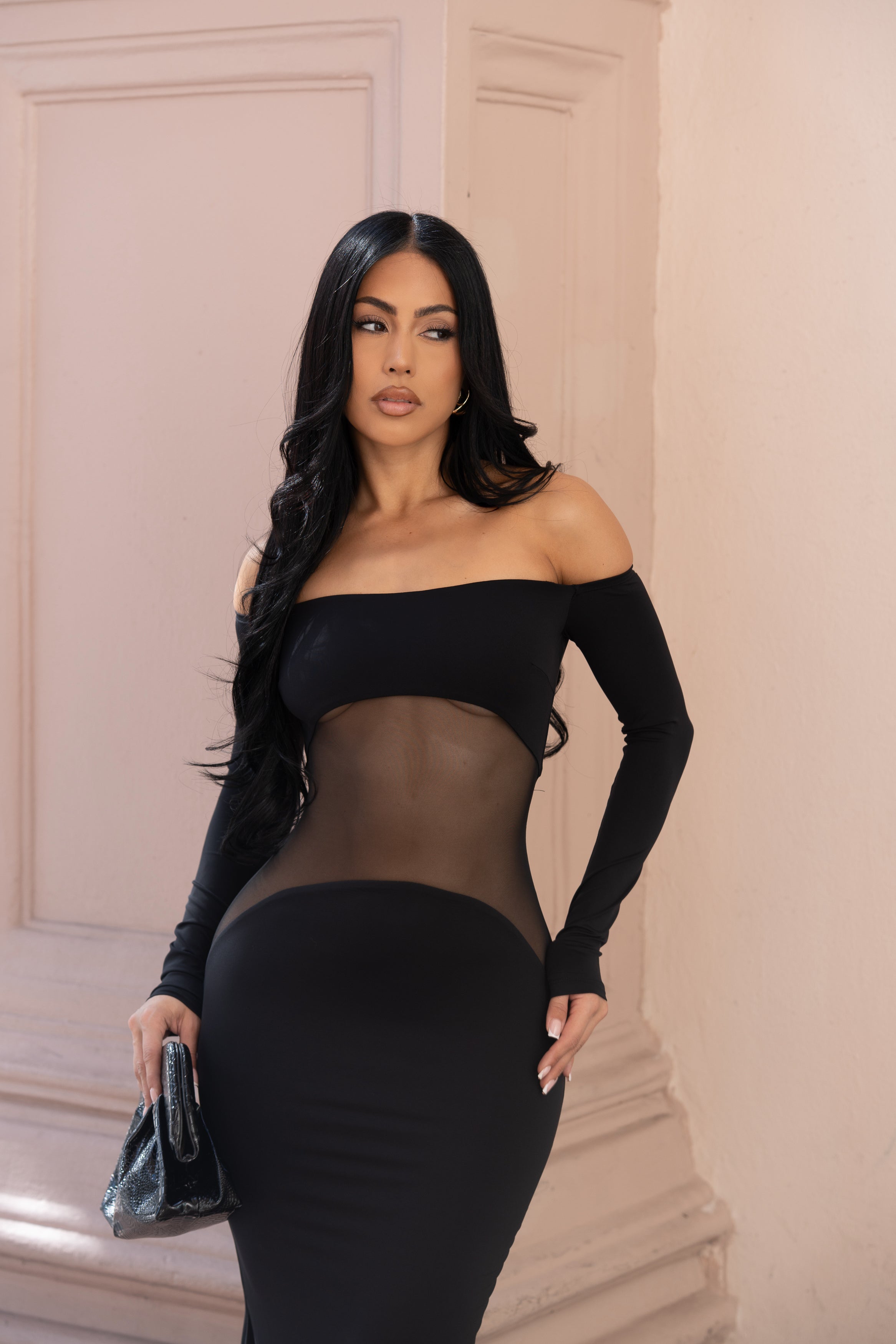 Aura Mesh Maxi Dress Black