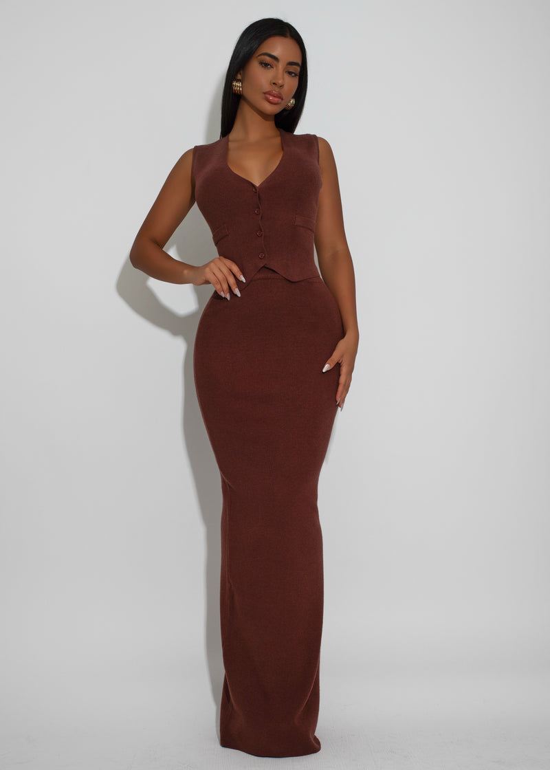 Saffron Luxe Knit Skirt Set Brown