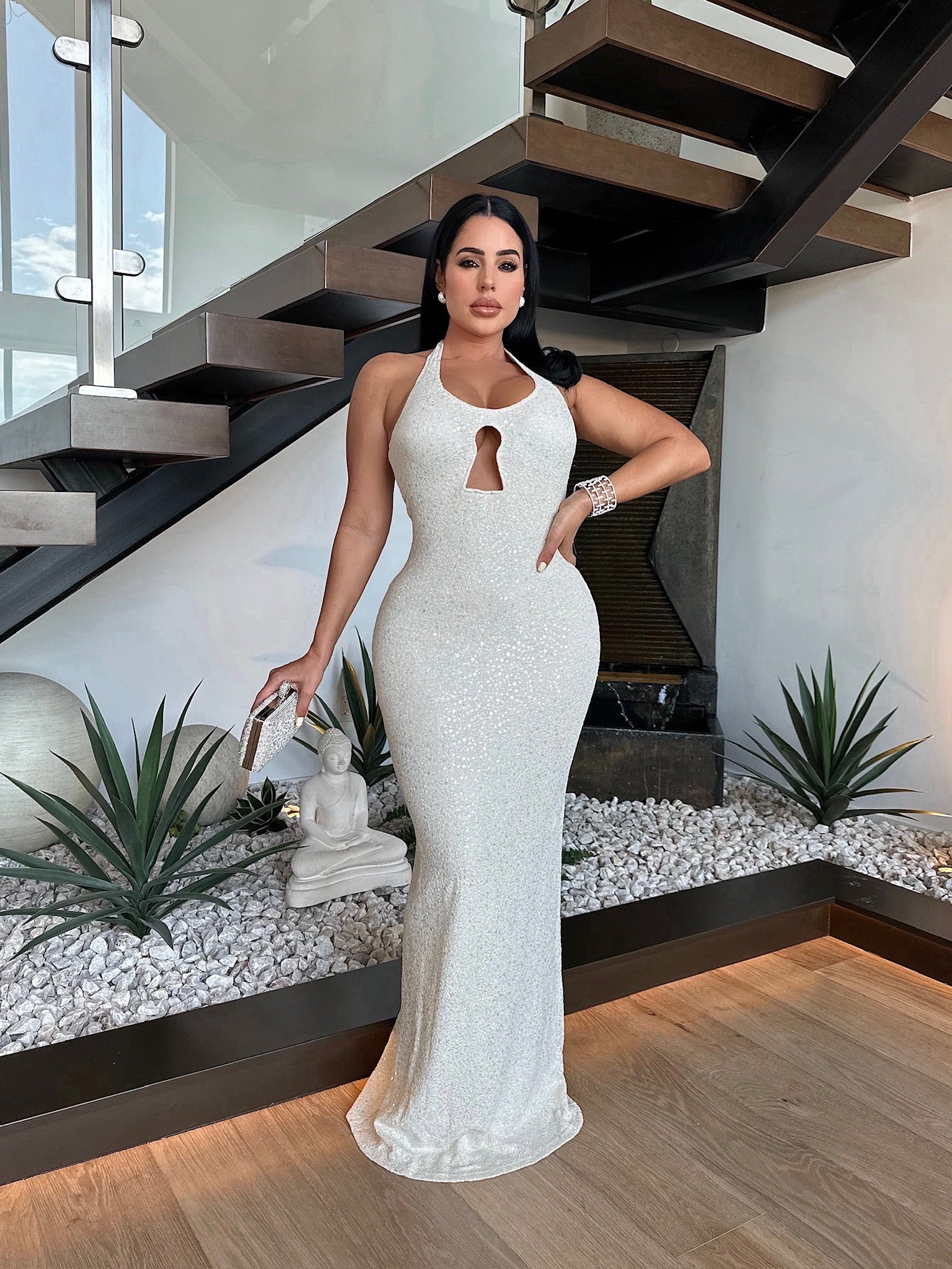 White glitter maxi dress cheap