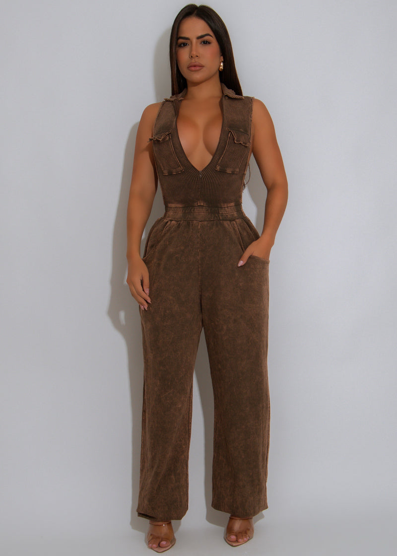 Ribbed Revival Jumpsuit Brown